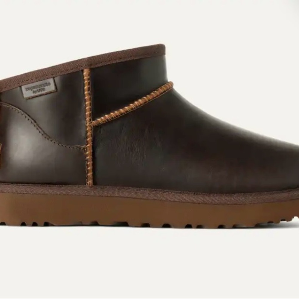 UGG Brown Leather Ankle Boots with Textured Sole - Picture 4 of 7